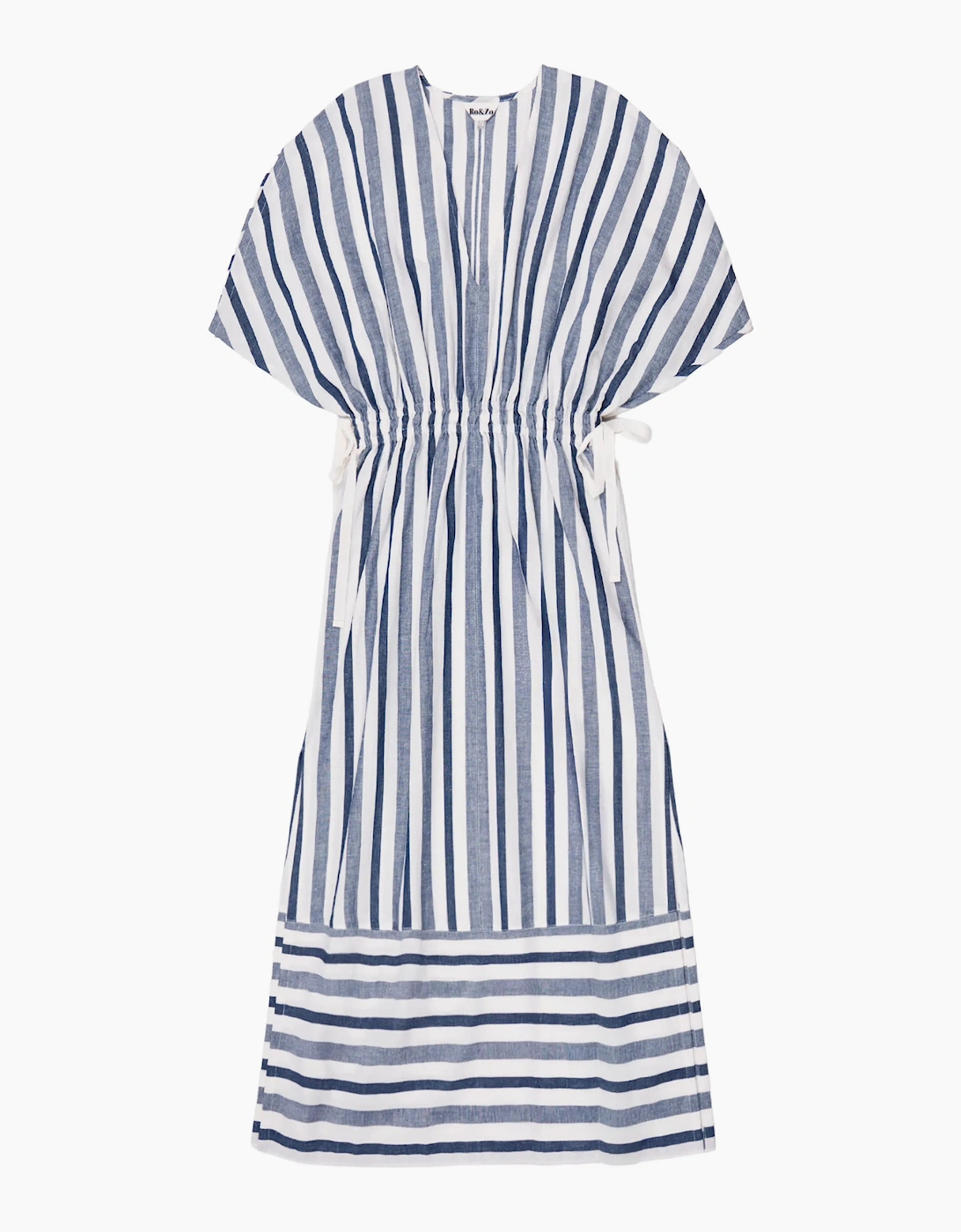 Blue Stripe Linen Blend Tie Waist Dress