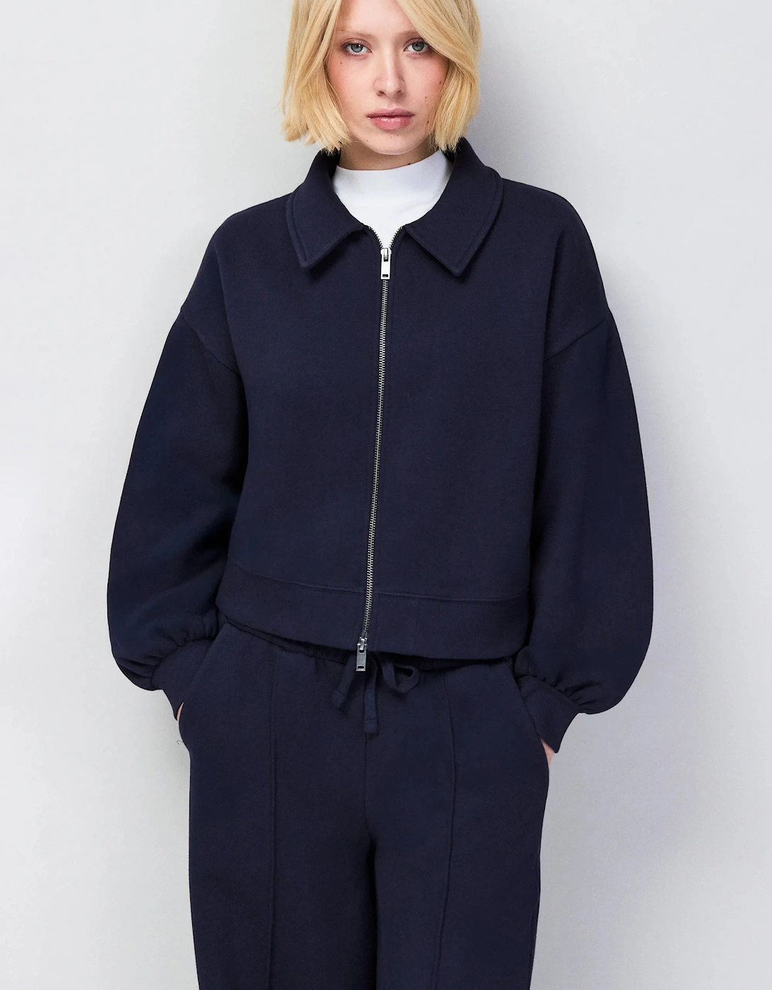 Navy Sweatshirt Bomber Jacket