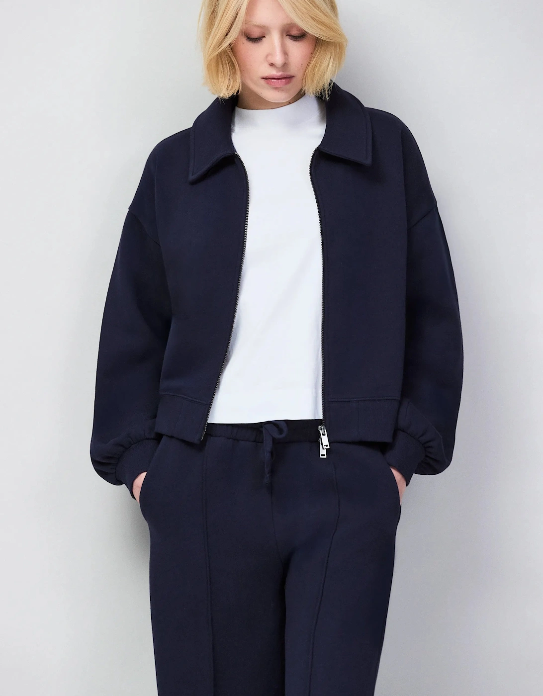 Navy Sweatshirt Bomber Jacket