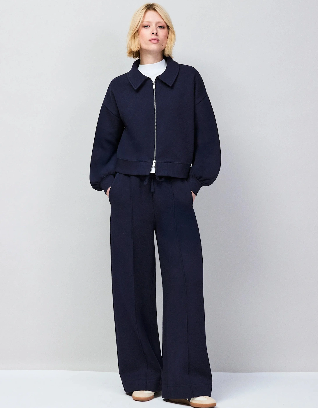 Navy Sweatshirt Bomber Jacket