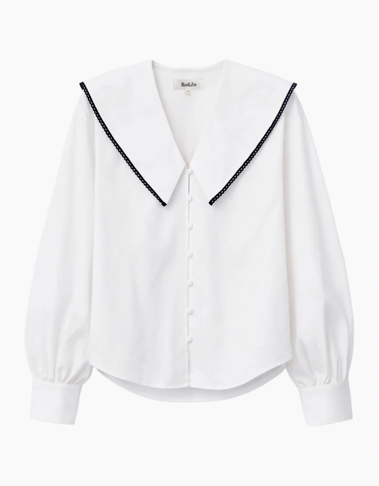 White Cotton Statement Collar Shirt