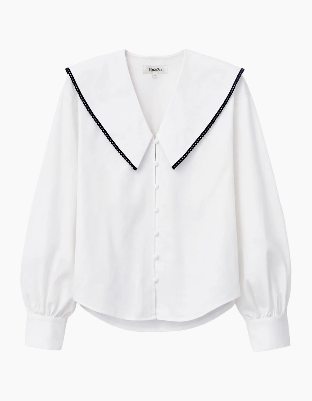 RO&ZO RO&ZO Women's White Cotton Statement Collar Shirt