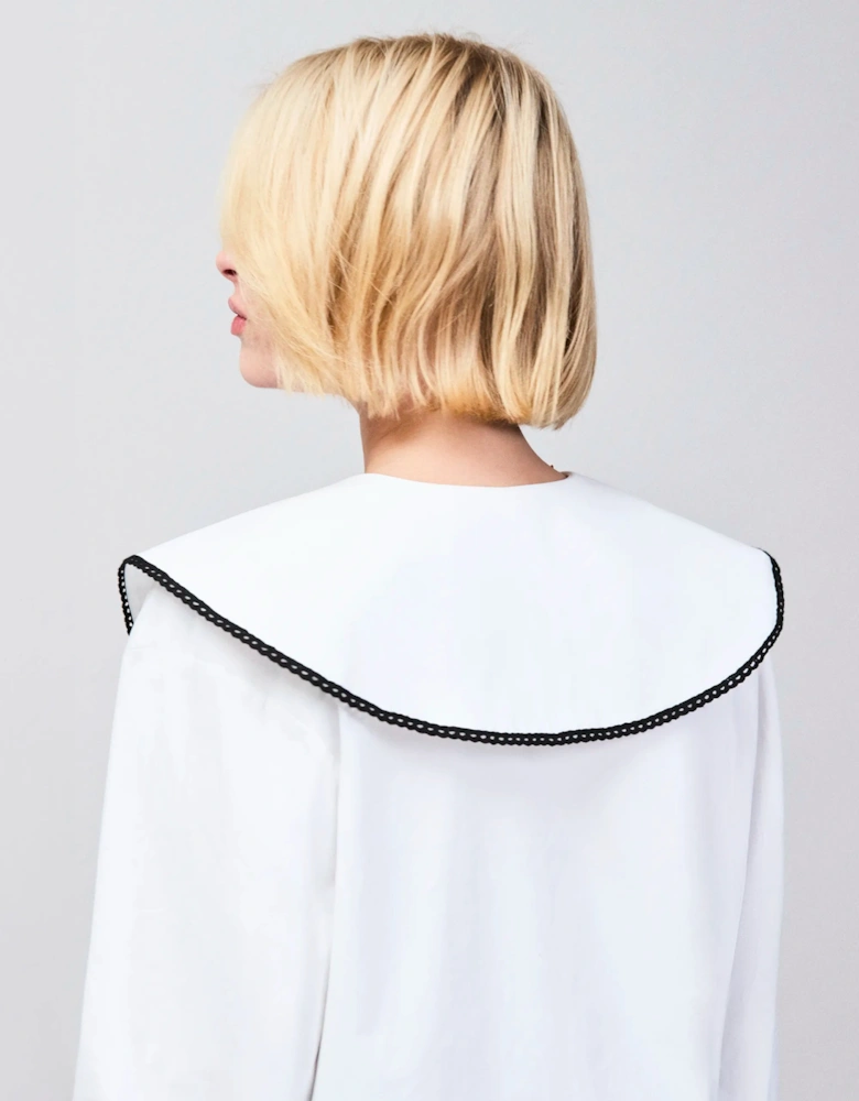 White Cotton Statement Collar Shirt