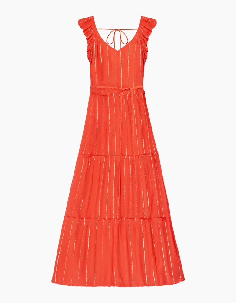 Petite Coral Lurex Tiered Maxi Dress