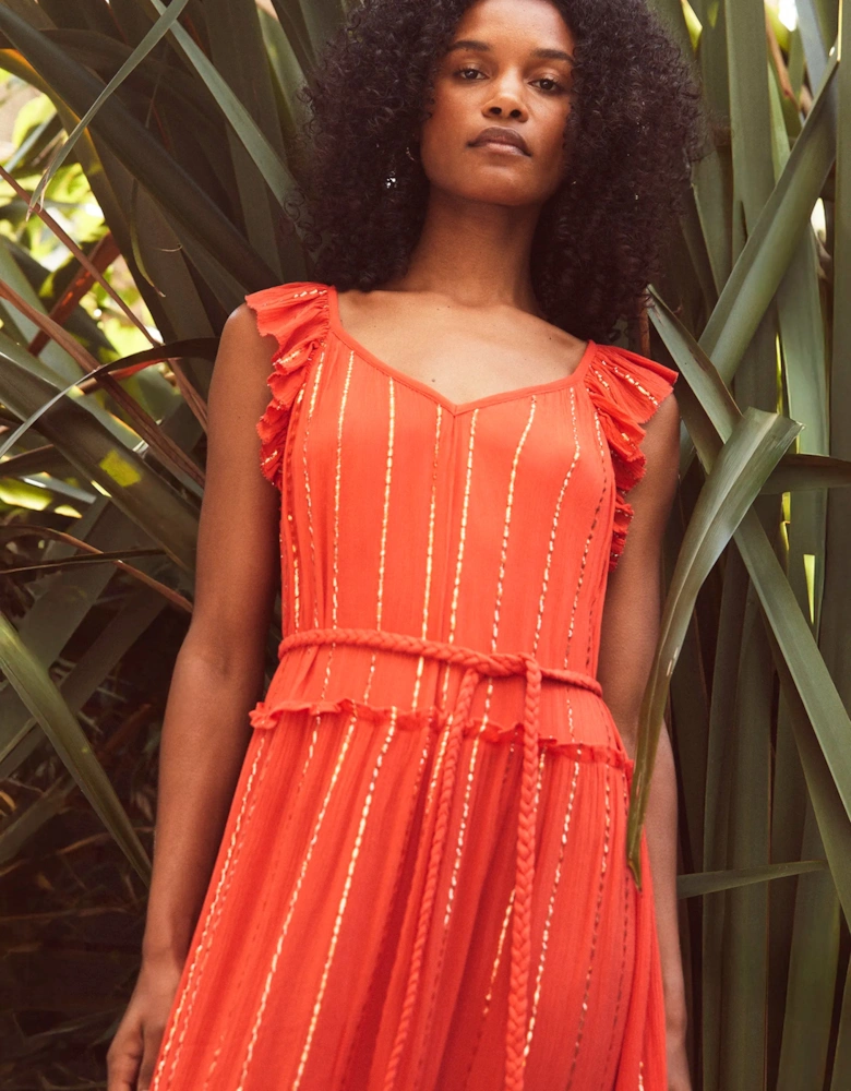 Petite Coral Lurex Tiered Maxi Dress