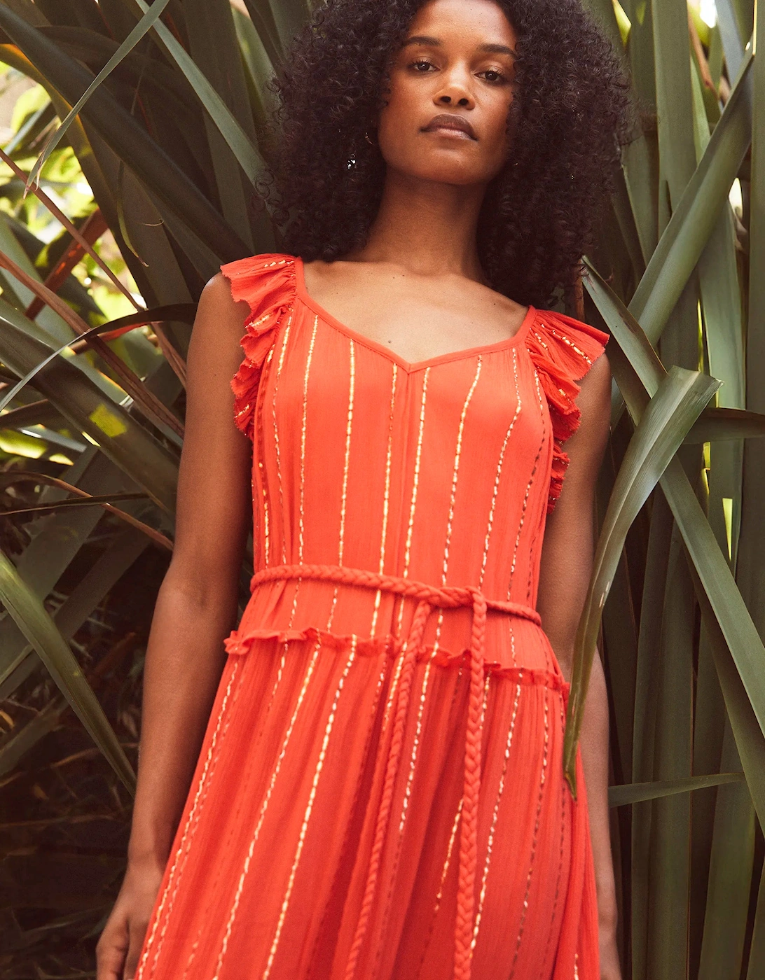 Petite Coral Lurex Tiered Maxi Dress