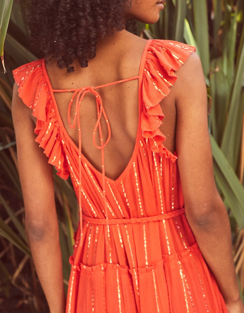 Petite Coral Lurex Tiered Maxi Dress