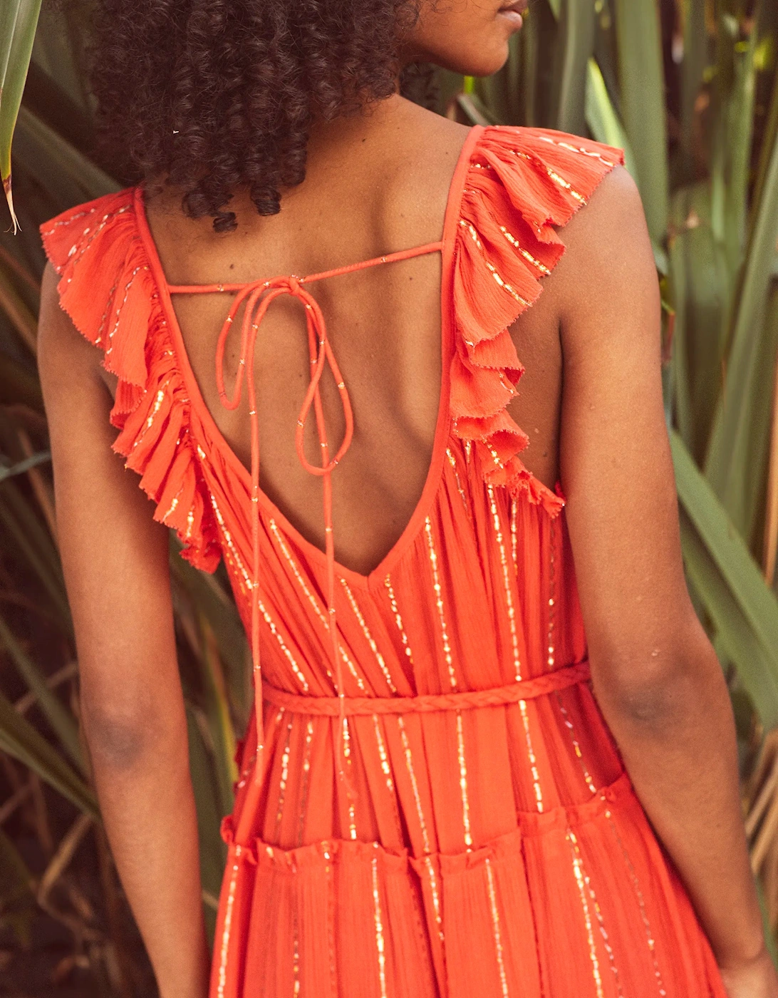 Petite Coral Lurex Tiered Maxi Dress