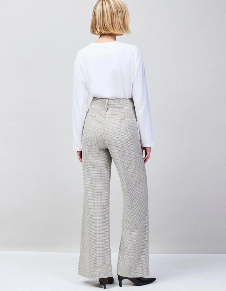Neutral Check Flare Trousers