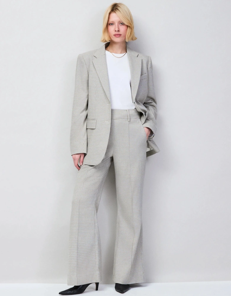 Neutral Check Flare Trousers