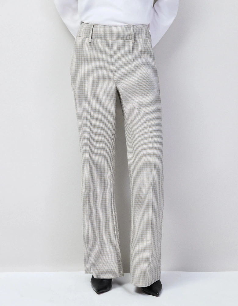 Neutral Check Flare Trousers