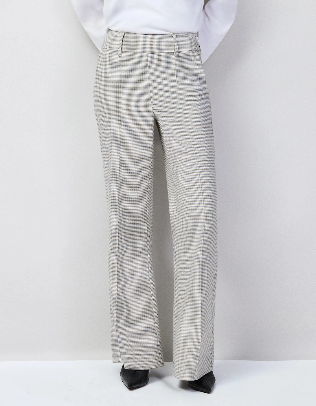 Neutral Check Flare Trousers