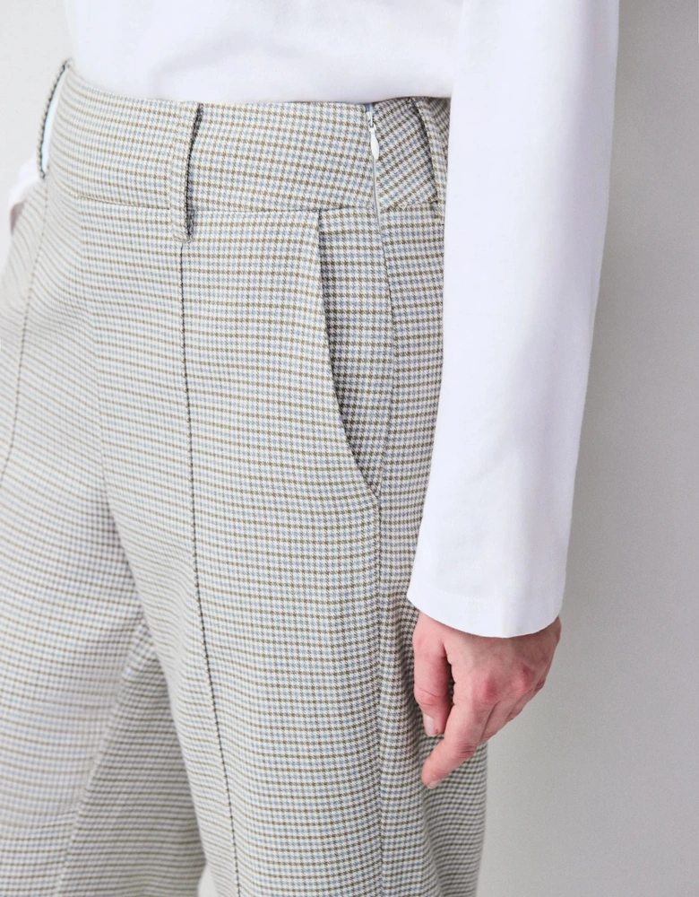 Neutral Check Flare Trousers
