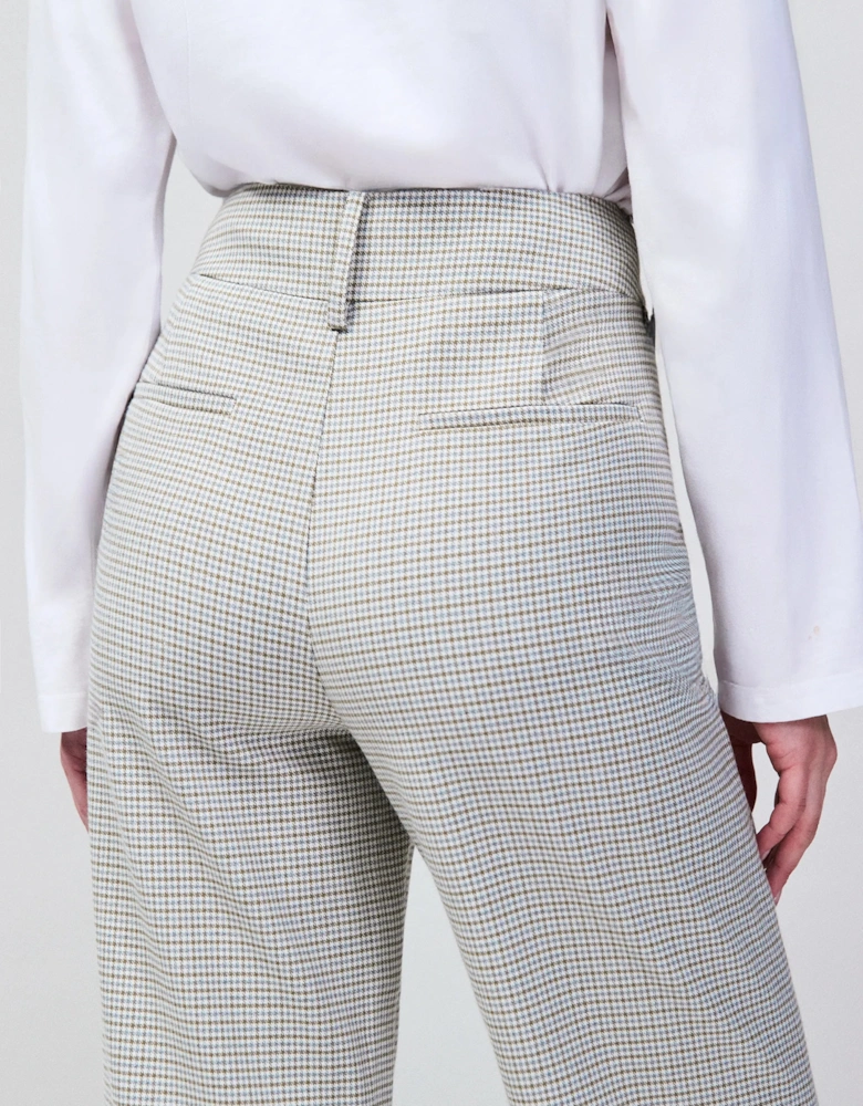 Neutral Check Flare Trousers