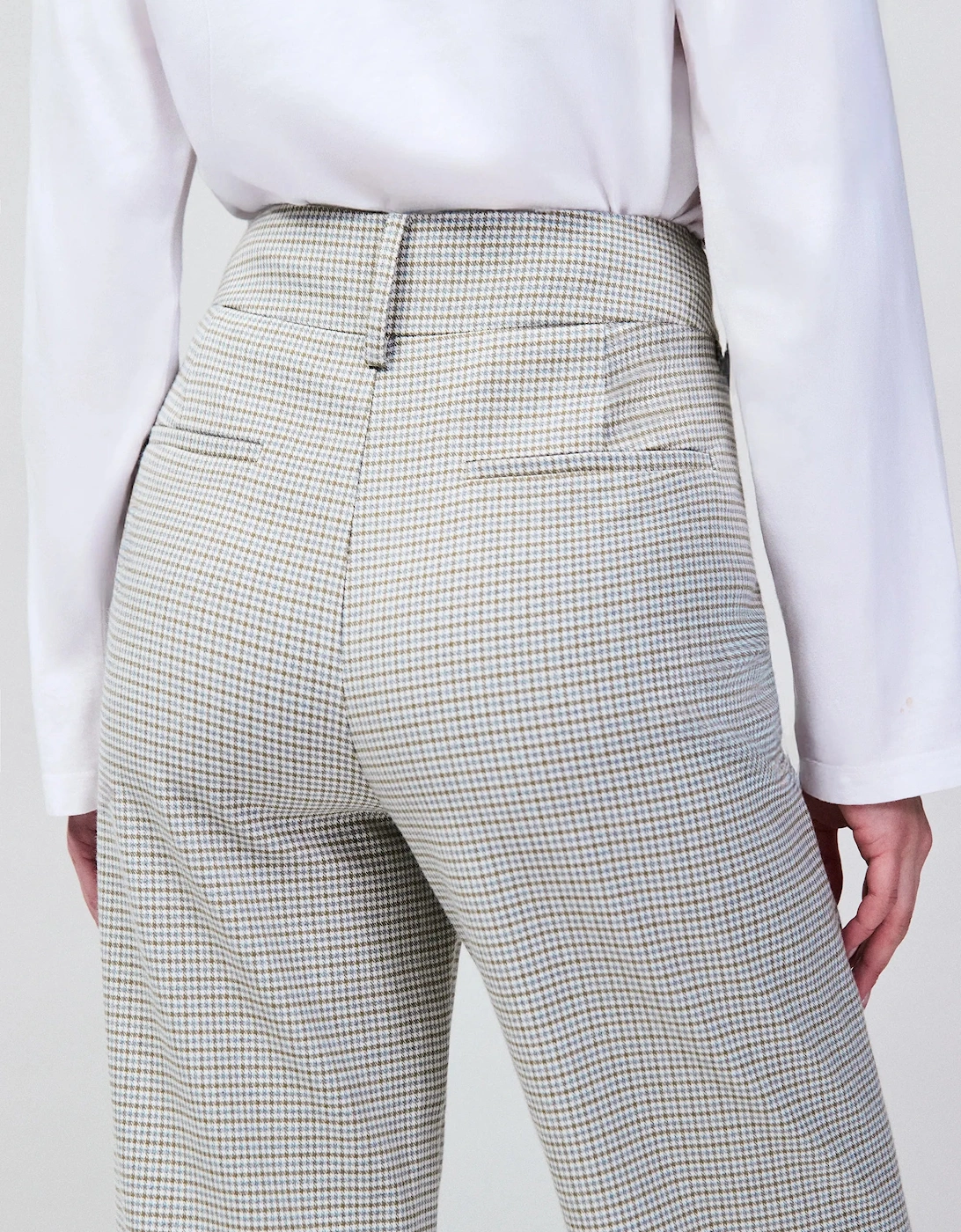 Neutral Check Flare Trousers