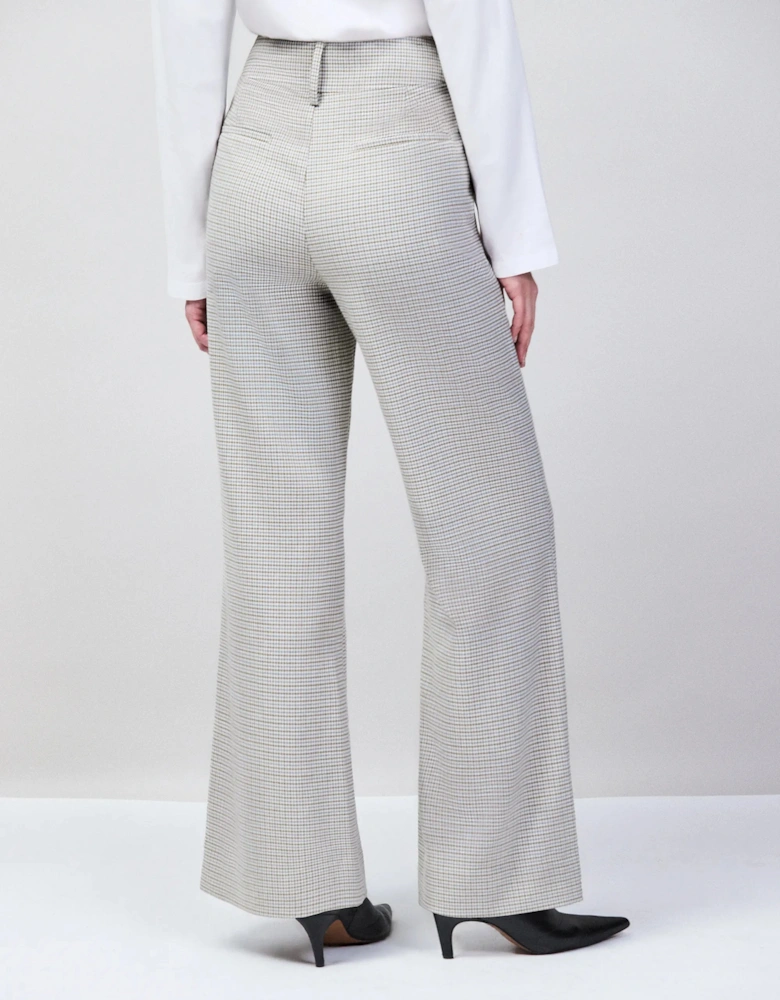 Neutral Check Flare Trousers