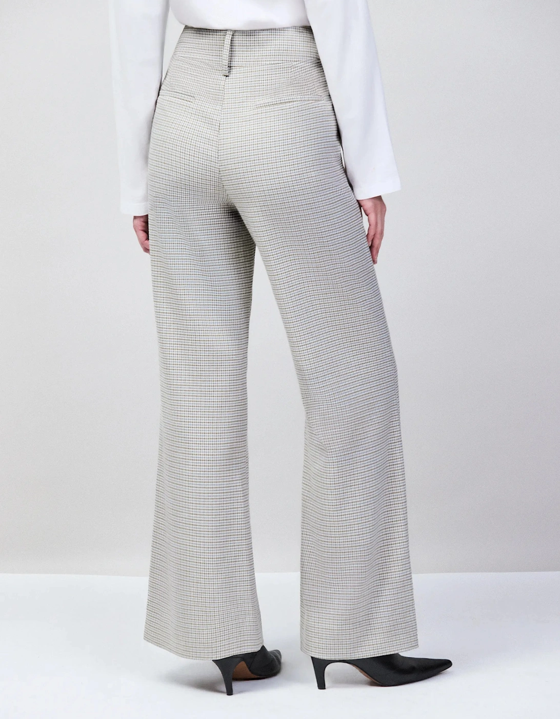Neutral Check Flare Trousers