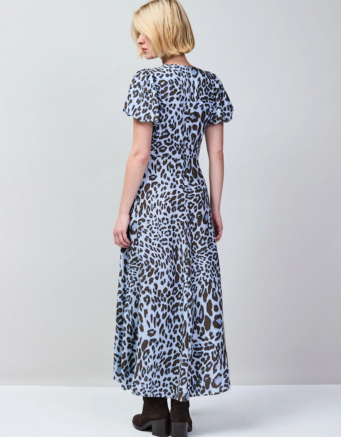 Petite Blue Leopard-Print Button-Detail Dress