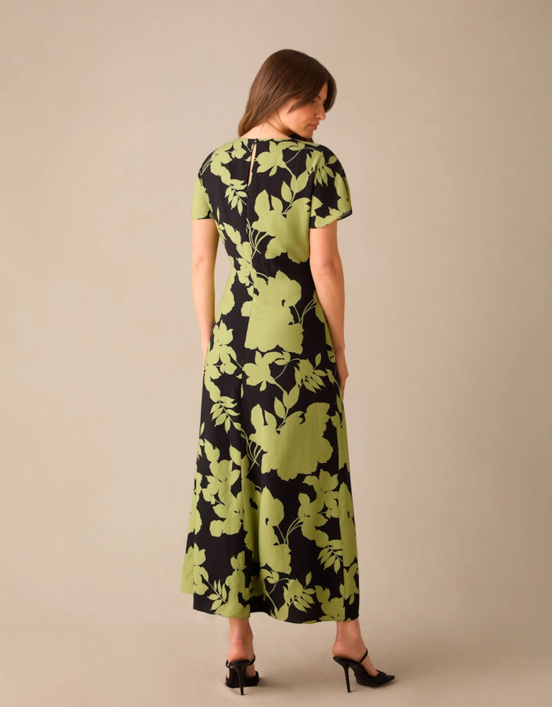 Petite Victoria Green Floral Print Flutter Sleeve Dress