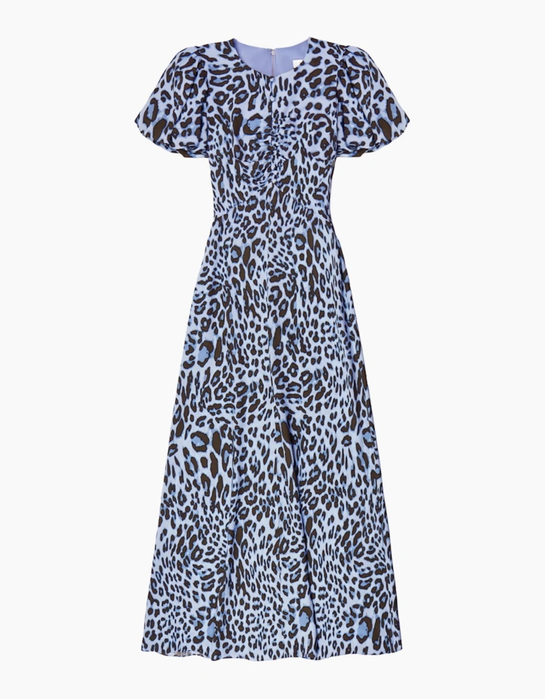 Petite Blue Leopard-Print Button-Detail Dress