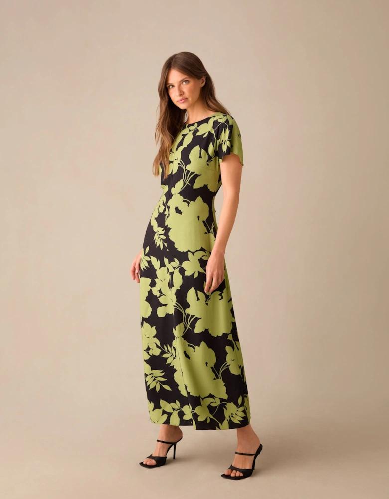 Petite Victoria Green Floral Print Flutter Sleeve Dress