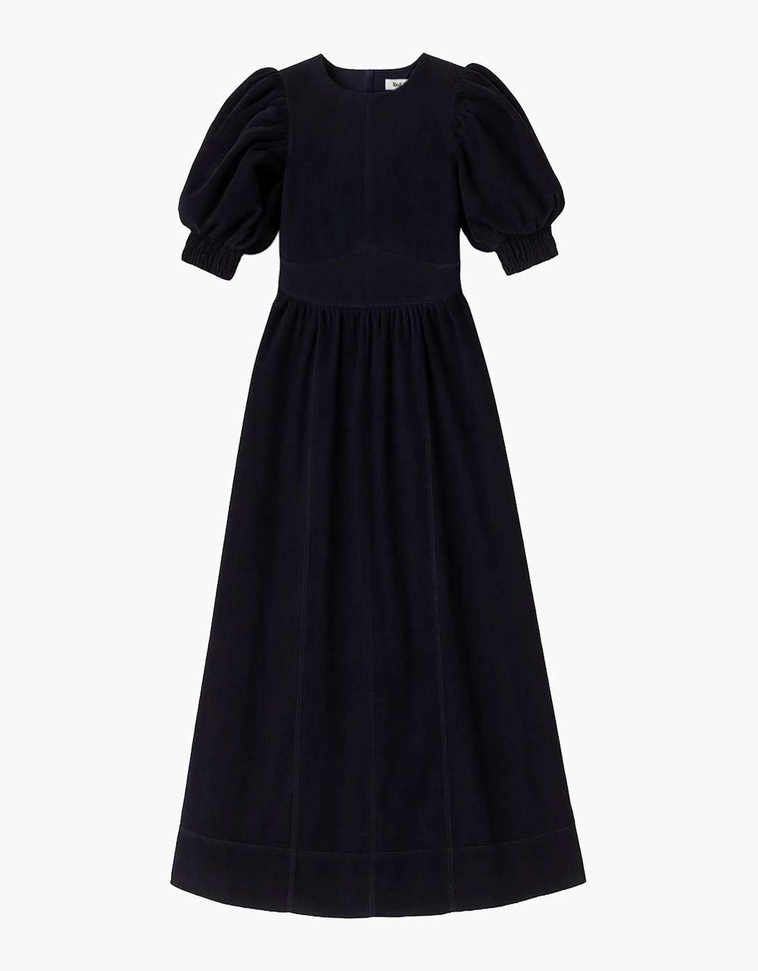 Petite Navy Cord Puff Sleeve Midi Dress, 8 of 7
