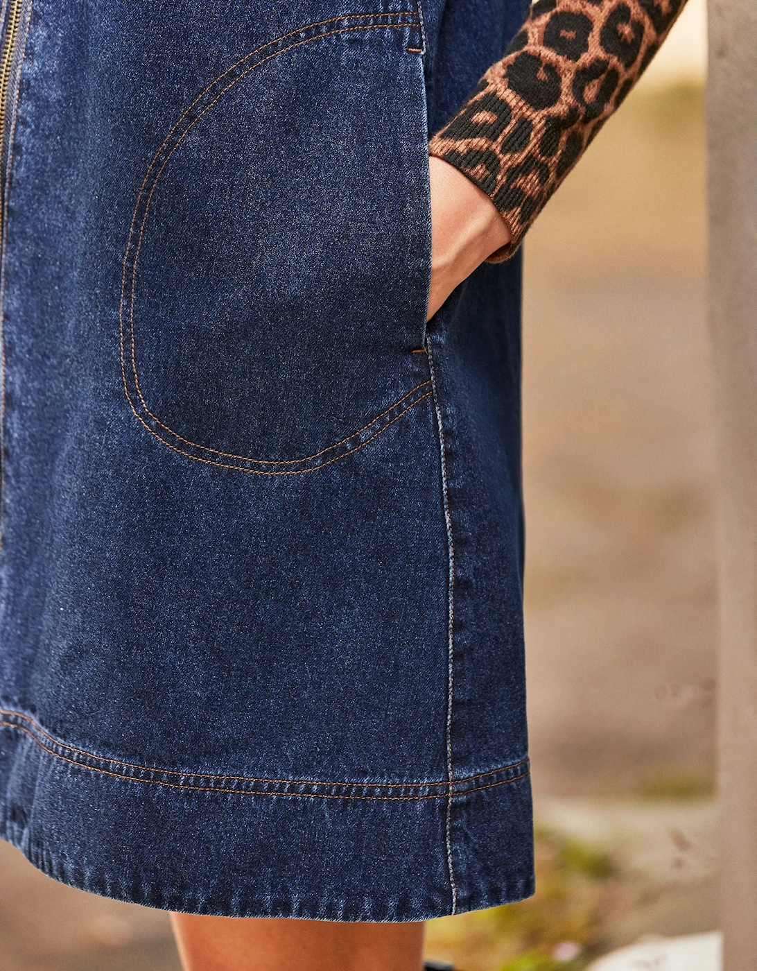 Petite Zip-Front Denim Swing Mini Dress