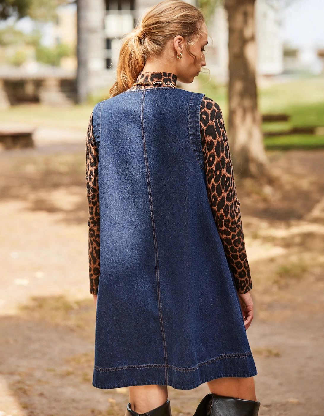 Petite Zip-Front Denim Swing Mini Dress