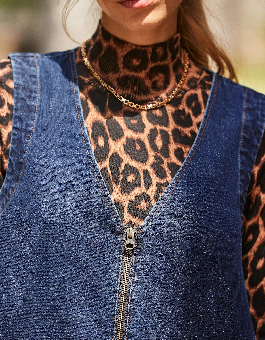 Petite Zip-Front Denim Swing Mini Dress