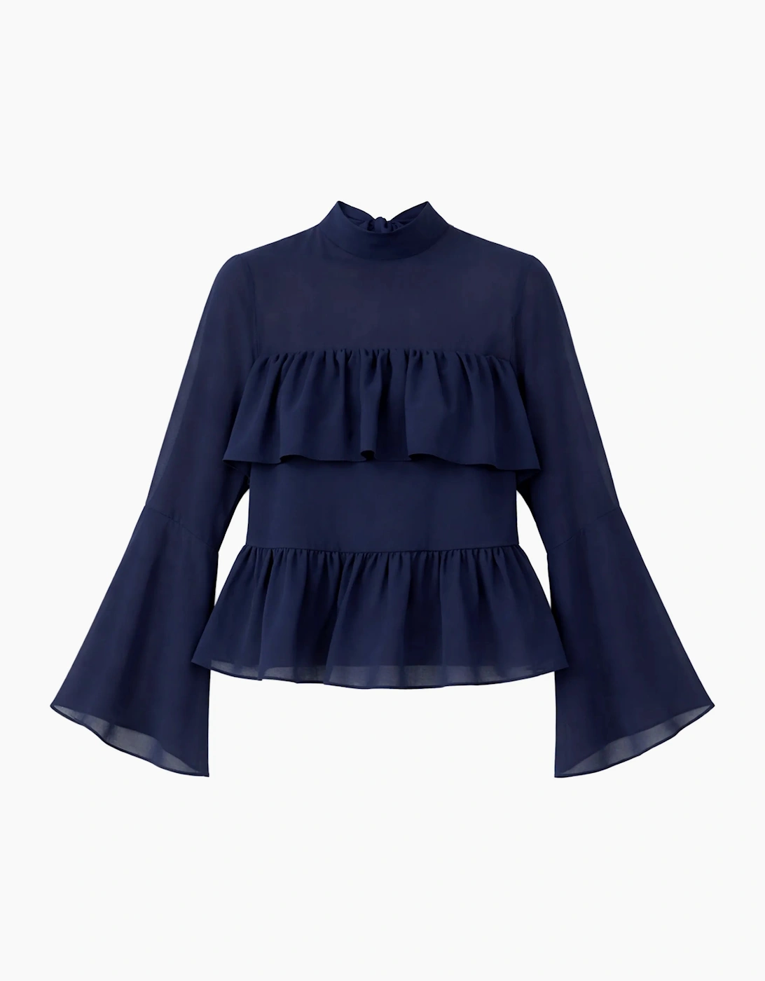 Navy Frill Detail Chiffon Blouse
