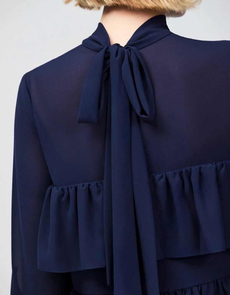 Navy Frill Detail Chiffon Blouse