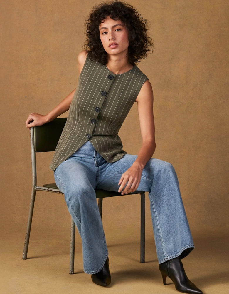 Petite Olive Pinstripe Waistcoat