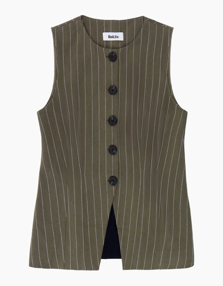 Petite Olive Pinstripe Waistcoat