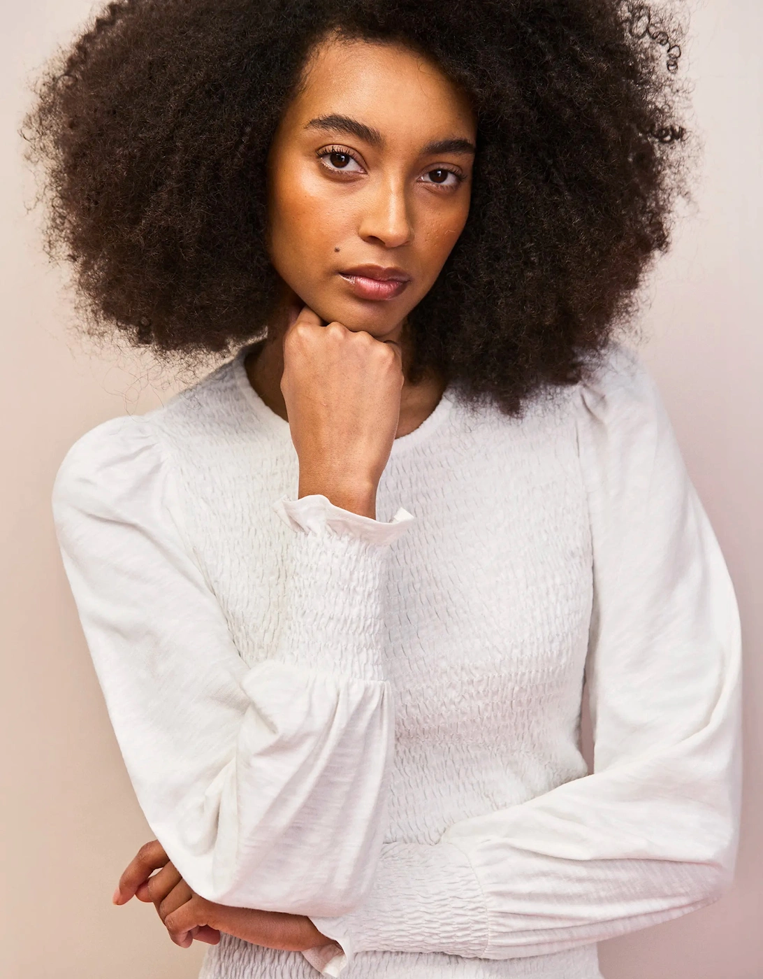 Ivory Slub Cotton Jersey Shirred Top