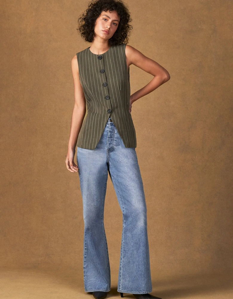 Petite Olive Pinstripe Waistcoat