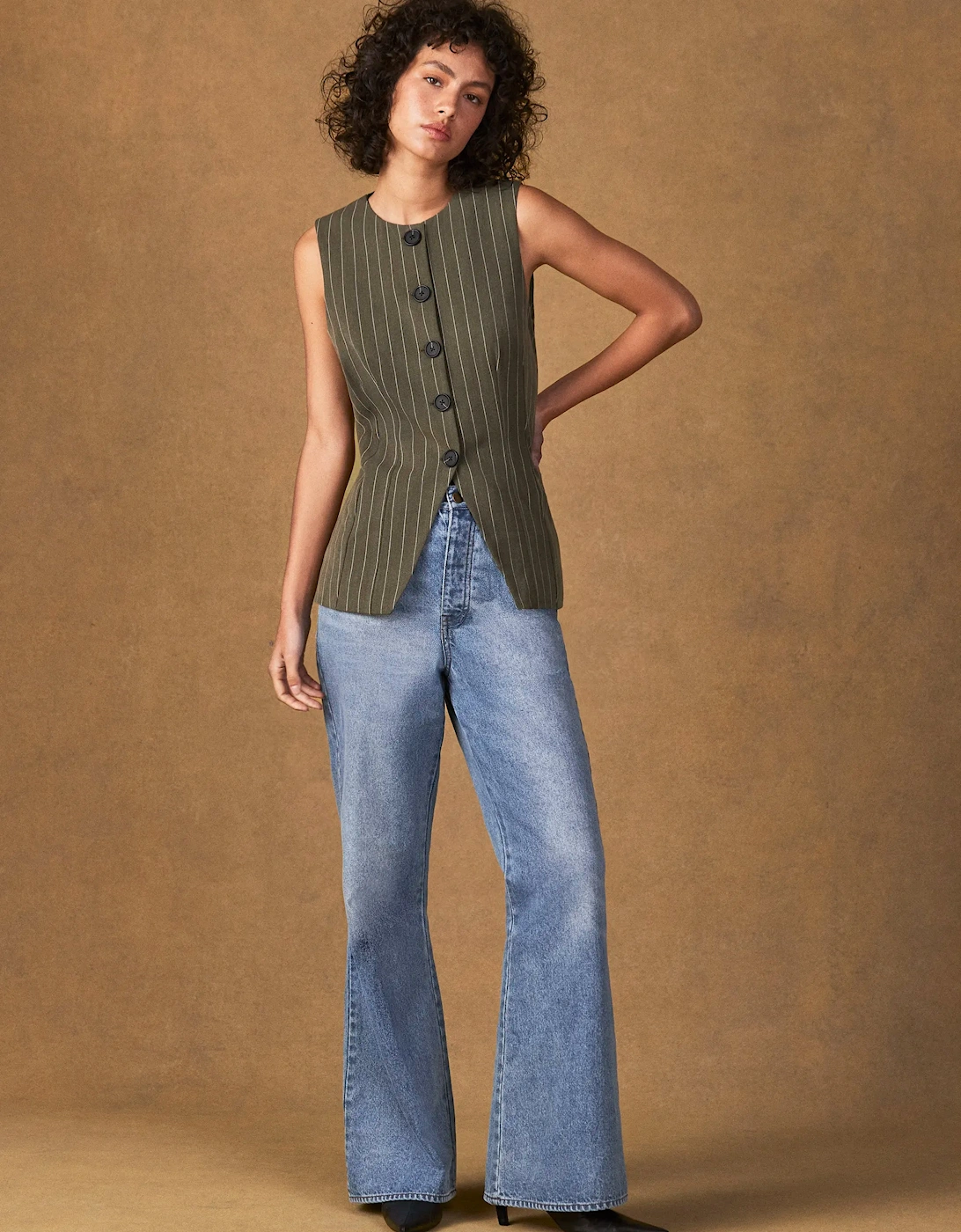 Petite Olive Pinstripe Waistcoat
