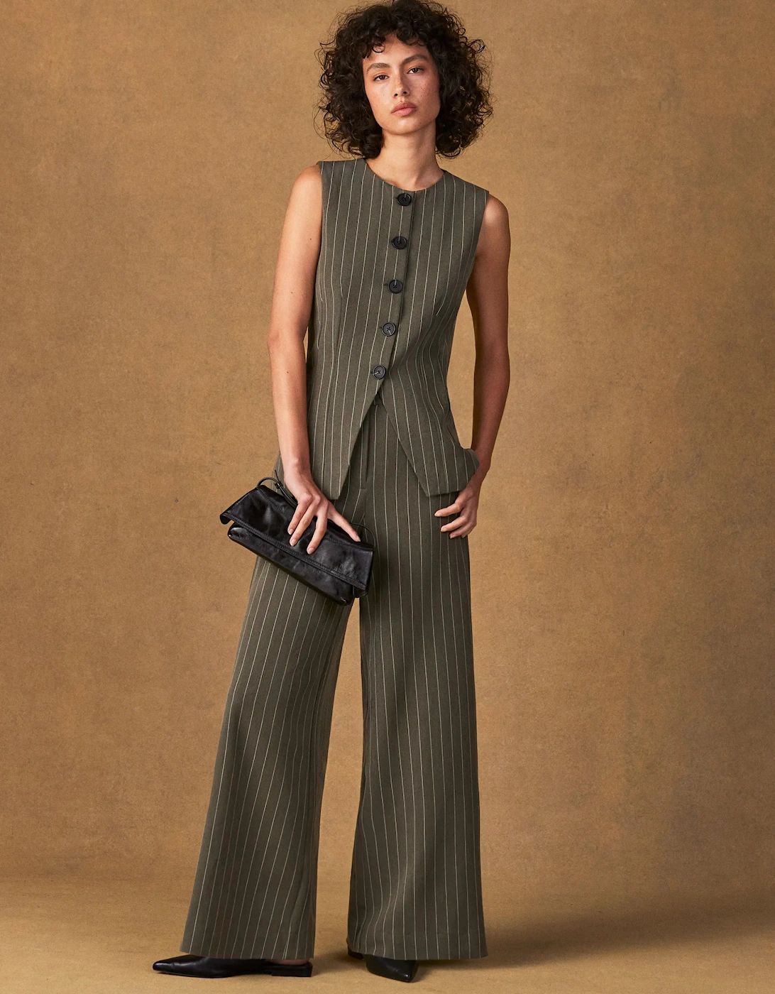 Petite Olive Pinstripe Waistcoat