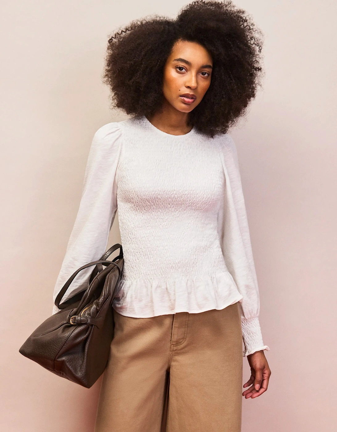 Ivory Slub Cotton Jersey Shirred Top