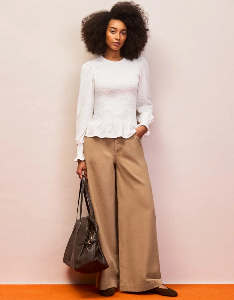 Ivory Slub Cotton Jersey Shirred Top