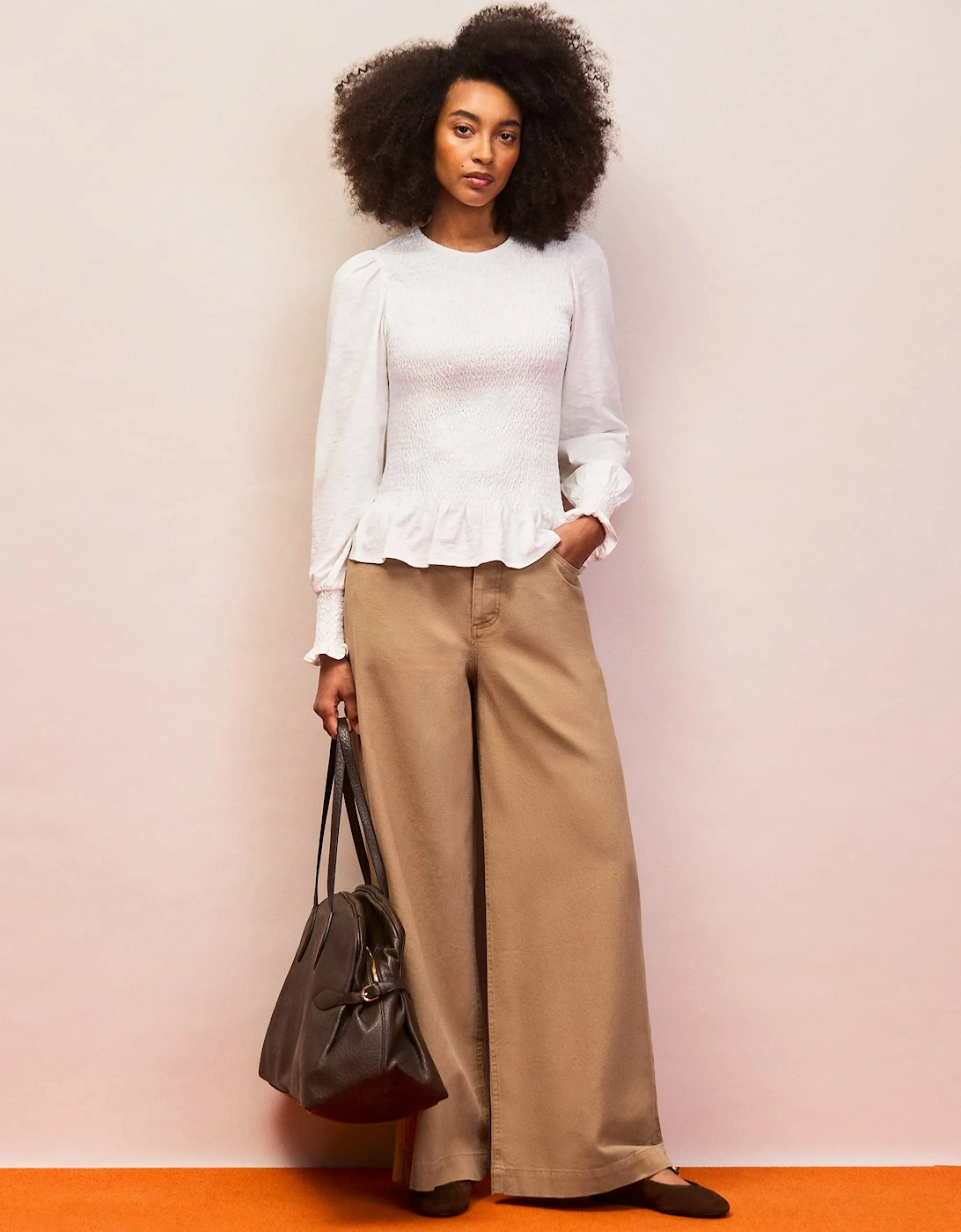 Ivory Slub Cotton Jersey Shirred Top