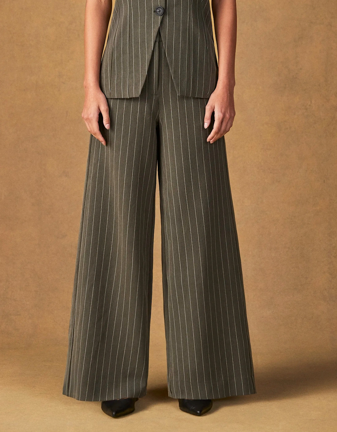 Petite Olive Pinstripe Tailored Trouser