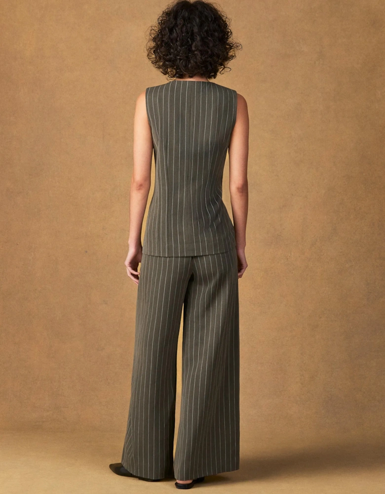 Petite Olive Pinstripe Tailored Trouser