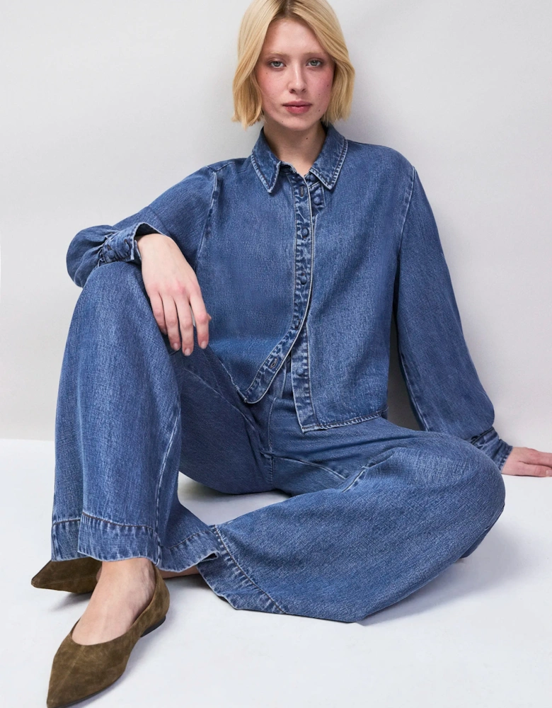 Blue Lyocell Denim Cropped Shirt