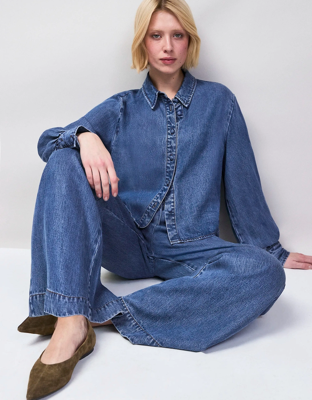 Blue Lyocell Denim Cropped Shirt