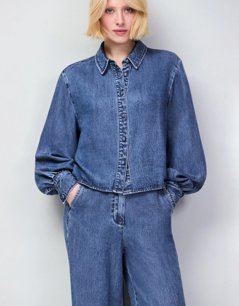 Blue Lyocell Denim Cropped Shirt