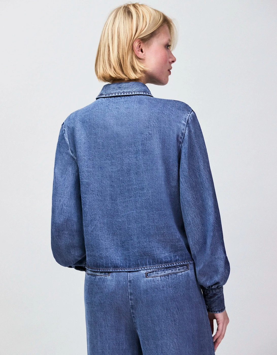 Blue Lyocell Denim Cropped Shirt