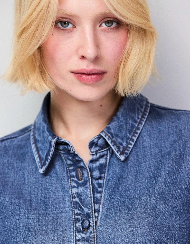 Blue Lyocell Denim Cropped Shirt