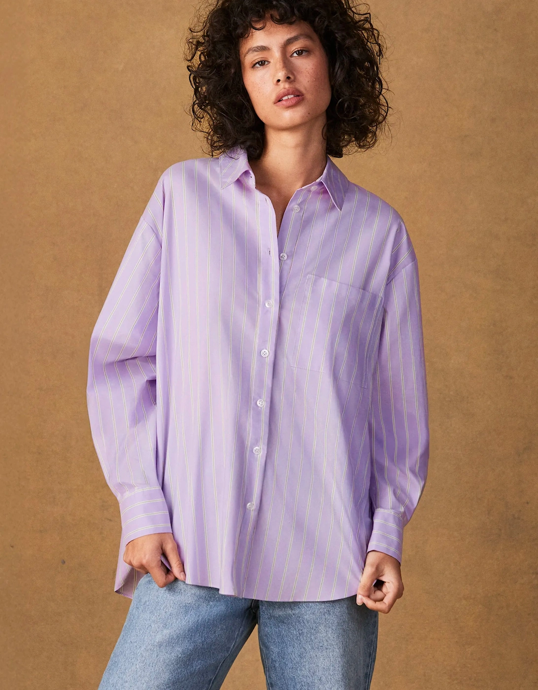 Lilac Stripe Button Side Detail Shirt