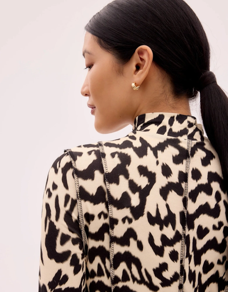 Leopard-Print Jersey Turtleneck Maxi Dress