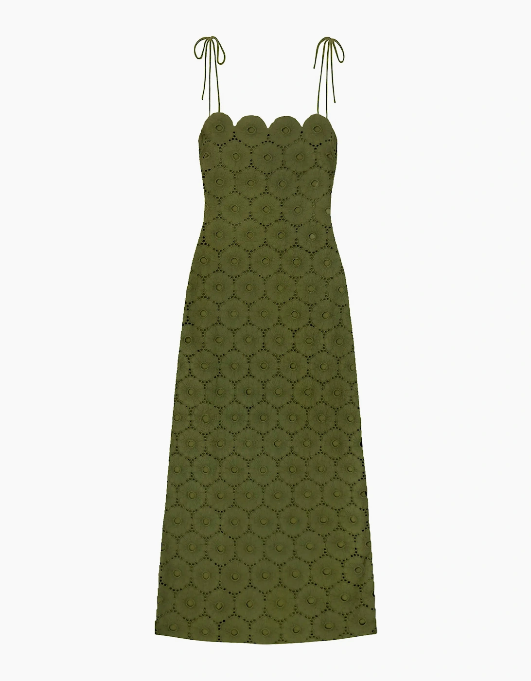 Olive Broderie Tie Shoulder Dress